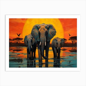 Standing In Front Of Water With Orange Sky Art Print