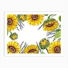 Sunflowers And Lavender Frame Art Print