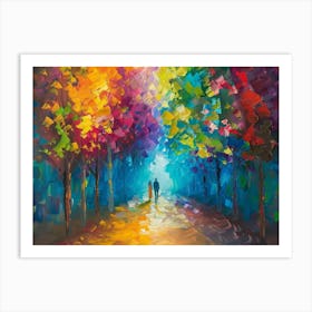 Couple Walking In The Forest Art Print