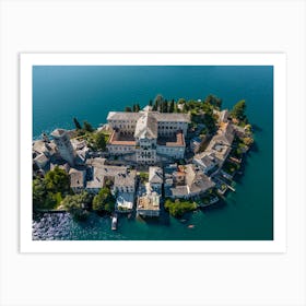 Summer drone shot.  San Giulia island in Italy. Art Print