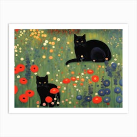 Gustav Klimt Black Cats In A Poppies Art Print