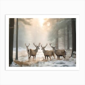 Deer In The Woods Paintings Art Print 4 Art Print