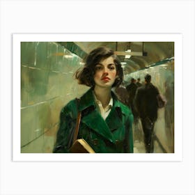 Girl In Green Coat Art Print