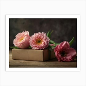 Gift Box With Flowers Art Print