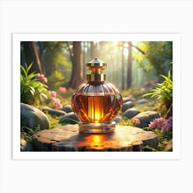 Glass Perfume Bottle In A Forest Setting Art Print