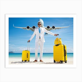 Large White Vacation Transportation Beach Isolated Bag Signs Yellow Happy Protection Air (17) Art Print