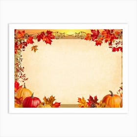 Autumn Themed Thank You Card Ornate Calligraphy Sweeping Across The Centre Leaves In Reds Golds (2) Art Print