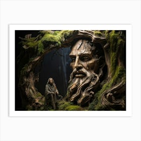 Weathered Wooden Sculpture Human Features Yet To Become Obscured By Time Textures Accentuated By T 2 Art Print