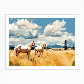 Horses Painting In Big Sky Montana, Usa, Landscape 3 Art Print