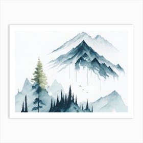 Mountain And Forest In Minimalist Watercolor Horizontal Composition 89 Art Print