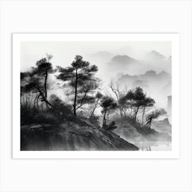 Black and White Watercolor Landscape Art Print