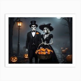 A Spooky Halloween Couple In Matching Costumes, Ready For A Night Of Trick Or Treating Art Print