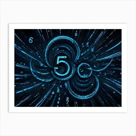 Abstract Image Of A Glowing Blue Number 50, With Lines And Numbers Radiating Outwards, Creating A Futuristic Or Technological Effect Art Print