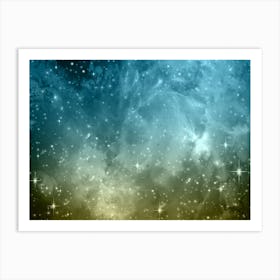 Yellow, Green, Blue Galaxy Space Background Art Print