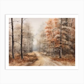 A Painting Of Country Road Through Woods In Autumn 44 Art Print