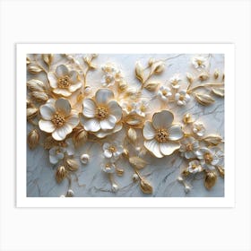 Gold And White Flowers 16 Art Print