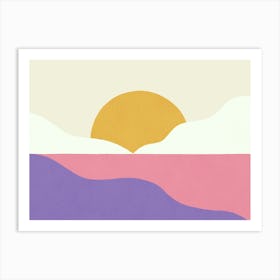 Sunset Island Beach Sky Horizon Graphic Abstract Landscape Bold Vibrant Colors - Yellow Pink Purple Violet Art Print