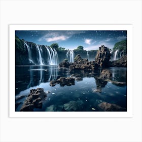 Waterfall At Night 4 Art Print