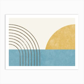 Sunny Ocean Mid-century Modern Beach Minimalist - Landscape Yellow Blue Art Print