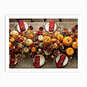 An Autumn Harvest Table Spanning Old Rustic Wooden Planks Teeming Under The Weight Of Vibrant Fre (2) Art Print