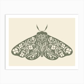 Folk Art Moth 04 - Sage Green Art Print