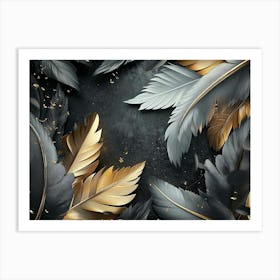 Gold And Black Feathers Art Print