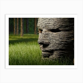 Close Up On A Textured Weathered Face Intricate Grass And Wood Materials Forming Deep Creases And (1) Art Print