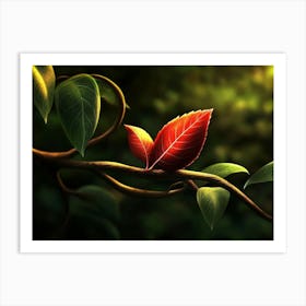 Red Leaf On A Branch Art Print