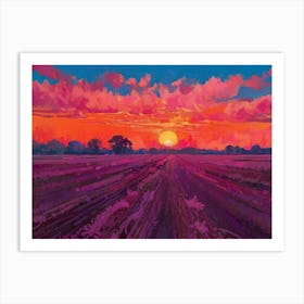 Sunset Over Lavender Field Art Print