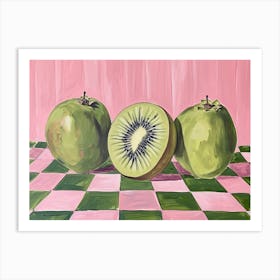 Kiwi & Fruit Pink & Green Checkerboard Art Print
