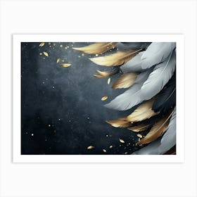 3d Golden And Black Feathers And Birds Art Print