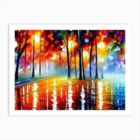 Colorful Trees In The Rain Art Print