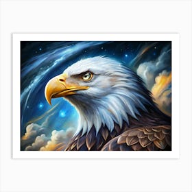 Portrait Of A Bald Eagle With Dramatic Sky Background Art Print