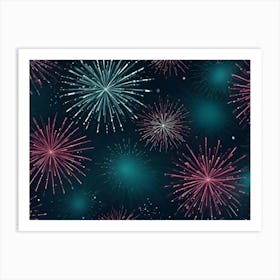 Watercolor Illustration Of Colorful Fireworks Exploding In The Night Sky 1 Art Print