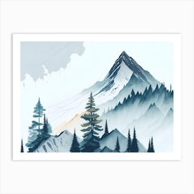 Mountain And Forest In Minimalist Watercolor Horizontal Composition 264 Art Print