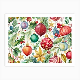 Watercolor Christmas Ornament Seamless Pattern Art Print