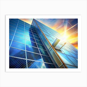 Modern Glass Skyscraper With Sunlight And Clouds Art Print