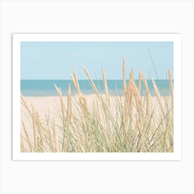 Summer beach in neutral tones - blue sea and soft beige dune grass in Italy - nature and travel photography by Christa Stroo Photography Art Print