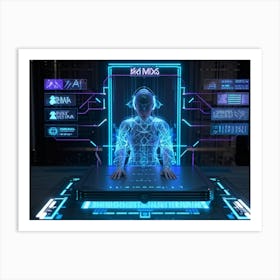 Cyber Interface Showing Neural Connectivity And Artificial Intelligence Fusion Sleek Holographic Pa Art Print