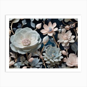 Flowers On Black Background Art Print