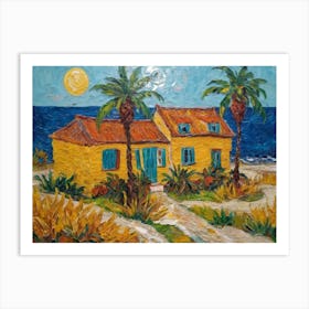 Yellow House By The Ocean Art Print