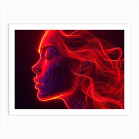 Glowing Enigma: Darkly Romantic 3D Portrait: Face Of A Woman Art Print