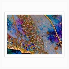 Blue and Gold Leaf Abstract Painting Art Print