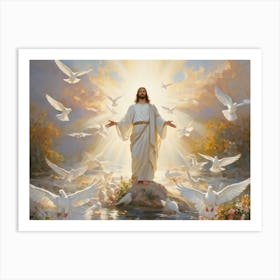 An Artistic Rendering Of A Serene Sunday Morning A Figure Symbolic Of Jesus Christ In A Posture Of (2) Art Print