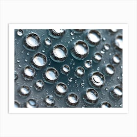 A Macro Photograph Of Water Droplets On A Surface, Creating A Pattern Of Circular Shapes With A Metallic Sheen Art Print