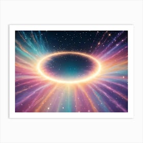 A Glowing, Colorful Ring Of Light In A Space Setting With A Starry Background 1 Art Print