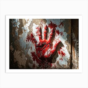 Creepy Textured Bloody Handprint Smudged On An Old Worn Wall Contrasting Against The Peeling Pale (6) Art Print