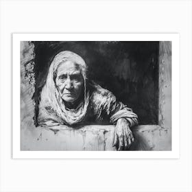 Old Woman Looking Out Of Window Art Print