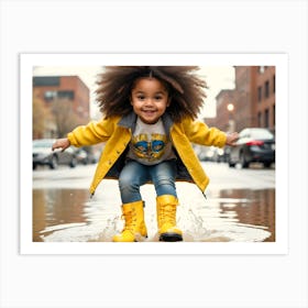 Little Girl Jumping In Puddle Art Print