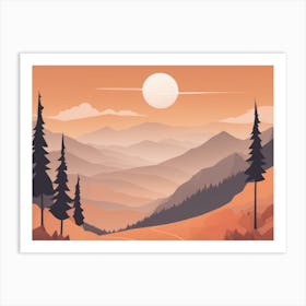 Misty mountains horizontal background in orange tone 41 Art Print